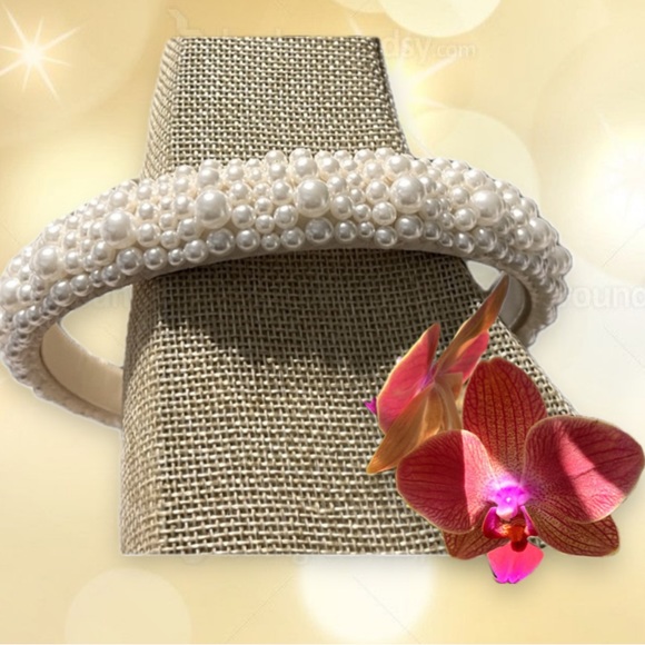Pearl headband faux pearls beaded with inside ribbon very comfortable New - Picture 8 of 15